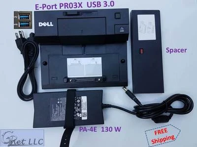 Dell E-Port Replicator USB 3.0 PR03X with PA- 4E 130W adapter & Docking Spacer. - Image 1 of 4