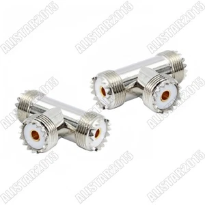 1x UHF SO-239 Female to Dual SO239 Female Jack 3 Way Tee Type Adapter Connector - Picture 1 of 2