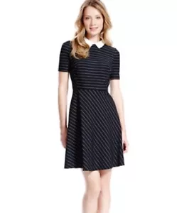 Mark and Spencer Sz 6 M & S Collection Detachable Collar Pinstriped Skater Dress - Picture 1 of 16