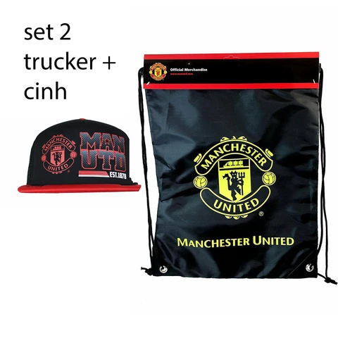 Manchester united fc adjustable cap hat red black soccer + cinch bag drawstring Cover