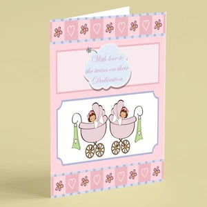 Baby girls in pram twin girl Dedication card suitable for friend family - Picture 1 of 1