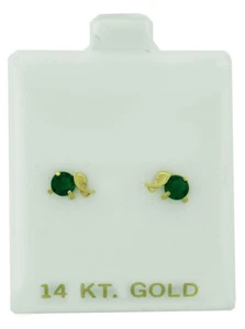 LAB CREATED ELEPHANT 0.54 Cts EMERALDS STUD EARRINGS 14k GOLD - Made in USA - Picture 1 of 3