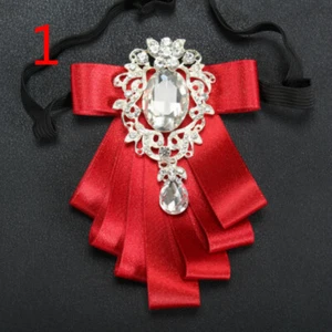 Men Shiny Bow Tie Crystal Satin Necktie Suit Neck Decor Formal Wedding Party Red - Picture 1 of 20