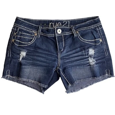 Pantalones Cortos Rue 21 Azul Envejecido Denim Elastizados Para Mujer Talla 7/8 Corte Punto Grueso Foto 1 de 4