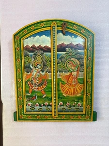 Ventana Madera Vintage, Antiguo Radha Krishna Ventana Pintada Pared Arte Decoración Ventana - Imagen 1 de 10