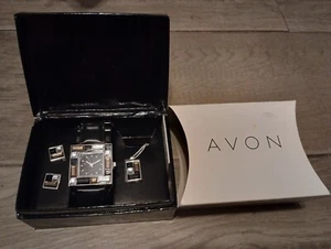 Avon Silver Tone Black Crystal Watch, Necklace, Earrings Set New NIB - Picture 1 of 3