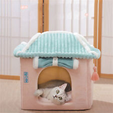 Lime Green Curtain Cat House Bed Warm Soft Removable Cushion Square Shape Pe Tdm