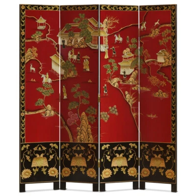 US Seller - 18th Century Chinoiserie Oriental Floor Screen Courtyard Scene - Image 1 of 3