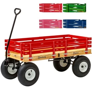4' WAGON with HAND BRAKE - 48" x 24½" RED PINK GREEN BLUE Amish Garden Cart USA - Picture 1 of 6