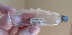 1920s FIGURAL OCEANLINER GLASS PERFUME BOTTLE EXTRACTO BEIRA MAR ORIGINAL LABEL - Picture 1 of 6