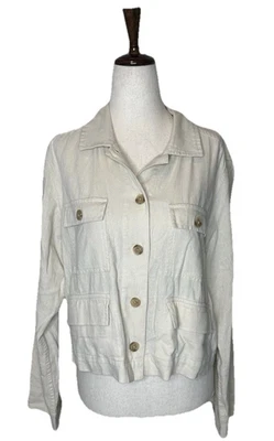 Chaqueta Lucky Brand para mujer S crema recortada mezcla de lino botones bolsillos utilitarios Foto 1 de 4