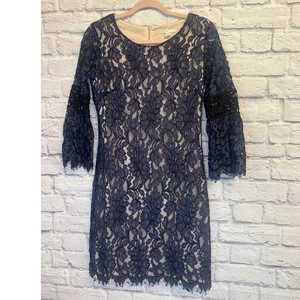 Cato Lace Dress Bell Sleeve Navy Blue Size 4 - Picture 1 of 7