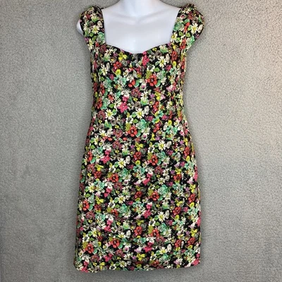 Nanette Lepore Dress Size 6 Black Green Floral Sheath Above Knee Sleeveless - Image 1 of 4