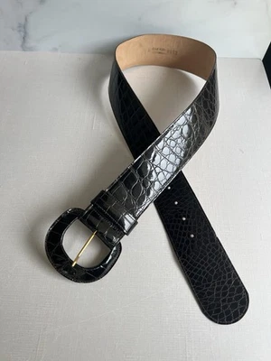 Vintage Anne Klein Genuine Leather Brown Faux Croc Belt Wide Belt, classy, Sz L - Image 1 of 4