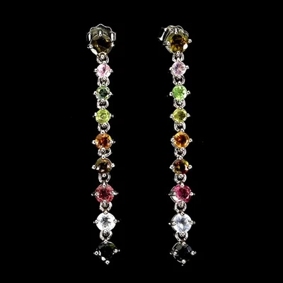 925 Sterling Silver Earrings Round Tourmaline 3mm Natural Gemstone Jewelry - Image 1 of 4