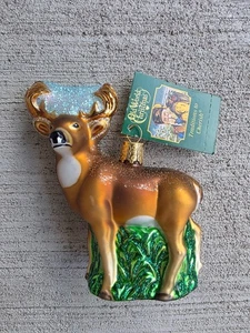 "Ciervo cola blanca de Navidad del Viejo Mundo - Adorno de vidrio - 4"" - Con etiqueta y caja" - Imagen 1 de 4