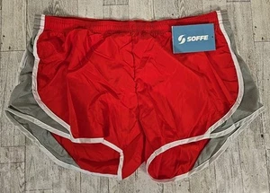 Soffe Shorts LARGE Juniors Low Rise Red with Gray Trim Elastic Waist NEW - Picture 1 of 9