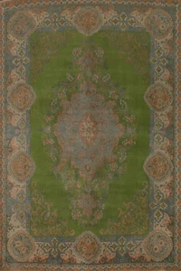 Grüner übergefärbter Vorleger 10x13 Handgeknüpft Wolle Vintage Traditioneller Teppich - Bild 1 von 14