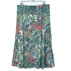Coldwater Creek Maxi Skirt Women Size L Green Paisley Floral Pull-On Lined Artsy - Picture 1 of 10