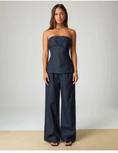 DENIM SUIT, BANDEAU TOP AND MID WAIST JEANS BLUE ZW COLLECTION. - Picture 1 of 12