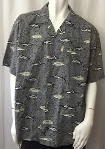 Sunset Breeze Size XXL Gray SS Button Front Shirt Fish Trout Swordfish Tropical - Picture 1 of 10