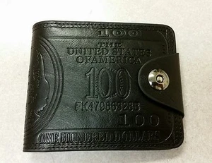 AMERICA BENJAMIN FRANKLIN $100 CUERO NEGRO PLEGABLE BILLETERA EMBRAGUE BOTÓN A PRESIÓN - Imagen 1 de 12