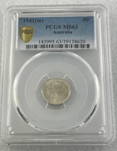 1941(M) Australia Threepence 3d Brilliant Uncirculated - PCGS MS63 - - Imagen 1 de 2