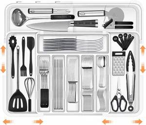 Larger Cutlery Drawer Organiser 9 Compartments 3-sided Expandable Non-Slip Kitch - Picture 1 of 12