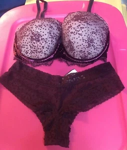 Victorias Secret Dream Angels Burgundy Velvet Lined Demi Bra Panty Lot 32DDD S - Picture 1 of 7