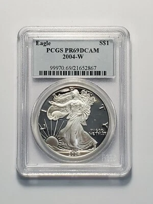 2004-W American Silver Eagle Dollar PR69DCAM PCGS Proof 69 - Image 1 of 3