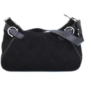 Salvatore Ferragamo Gancini Canvas Shoulder Bag Black Silver - Picture 1 of 10