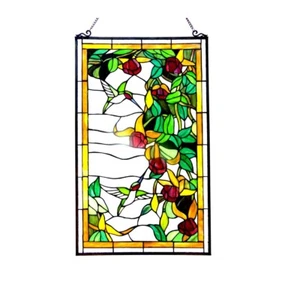 Tiffany stained glass Hummingbirds Design Window Panel suncatcher 20x32 - Picture 1 of 6