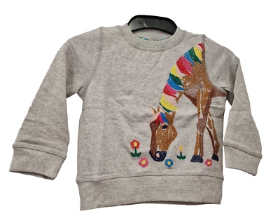 Ex Boden Girls Sweatshirt Jumper Superstitch Horse 2-12 Years Cotton NEW - Image 1 of 4