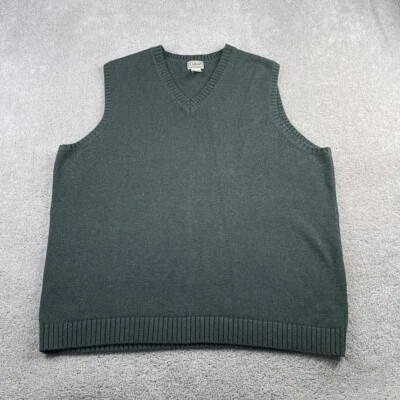 LL Bean Sweater Vest Mens 2XL Tall Green Cotton Knit V Neck Business Casual - Image 1 of 4