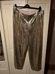M&S Marks & Spencer Ladies Gold Sequin Wide Leg Lined Trousers Size 18 NEW - Picture 1 of 12