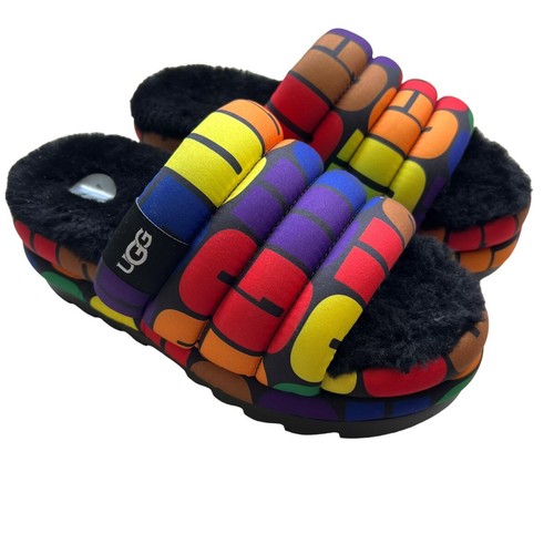 Sandali a piattaforma multicolore arcobaleno Ugg NWOB Logo Pride Maxi Slide taglia 7