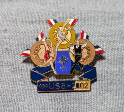 2002 Salt Lake City Olympics USA Ice Figure Skating Medals Pin Bronze & Gold - Image 1 of 4