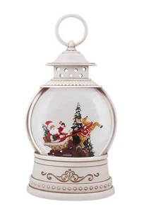 9,5" WEIHNACHTSMANN IM SCHLITTEN Fischglas Glitzer Laterne Wasserkugel B/O 4 Stunden Timer 72394 - Bild 1 von 2