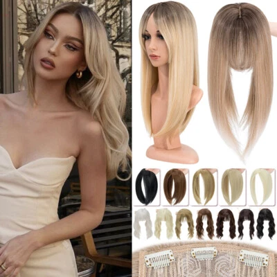 Clip In Hair As Human Topper 发饰 Toupe 带 Bangs 真丝底座女式 11 — 第 1/4 张图片