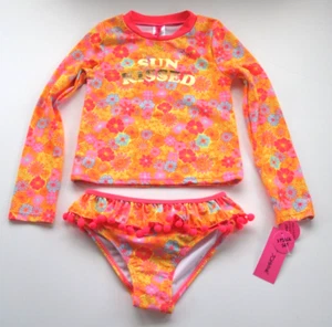 Betsey Johnson Girl's 4 L/S Floral 2 Pc Rash Guard Tankini Swimsuit Sun Kissed - Picture 1 of 3