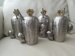 Cactus STAINLESS STEEL Tumbler cup WITH STRAW set lot of 4 - Picture 1 of 9
