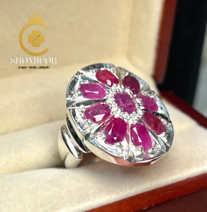 Navratna Ring mit neun Rubinen Steinen - Handarbeit Sterlingsilber, perfektes Geschenk - Bild 1 von 8