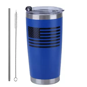 American Flag Laser Engraved Stainless Steel Tumbler Travel Mug Cup 20 oz, Blue - Picture 1 of 2