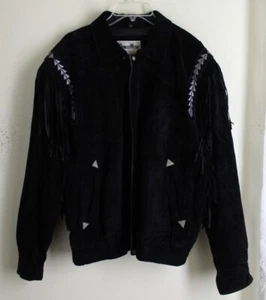 PioneerWear Sz L Men's Suede Leather Zip-up Chore Fringed Coat Jacket - Picture 1 of 8