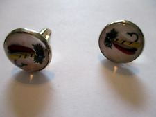 Vintage Reverse Painted Cufflinks Fishing Tackle