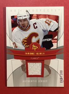 2007 UPPER DECK FLEER JAROME IGINLA HOT PROSPECTS AUTHENTIC JERSEY FLAMES /100.