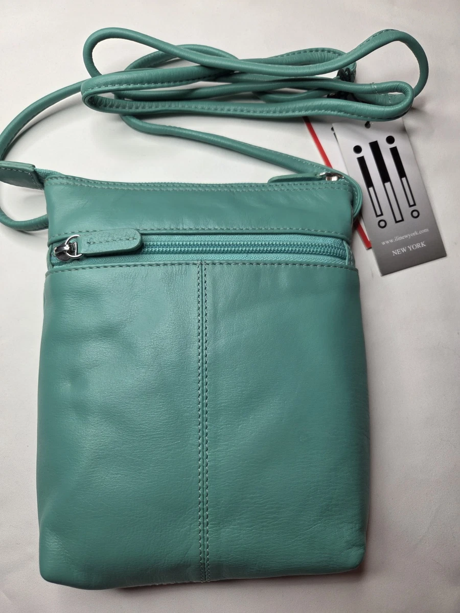 Genuine Leather Crossbody Purse - Turquoise, Multi-Zipper Pockets, Adjustable Strap (8.5"H X 6.75"W) - View #6