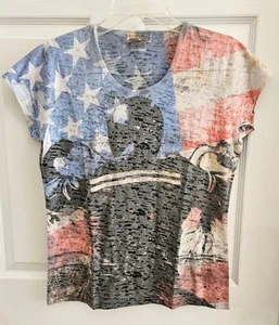 Camiseta para mujer Patriótica Top American Rider/Bandera Talla 2XL Nueva Hecha en EE. UU. - Imagen 1 de 5