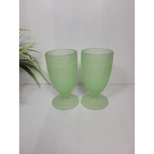 2 Vintage Tiara Green Frosted Goblets, Malt Glasses - Picture 1 of 6