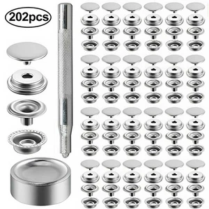 200 PACK/CONJUNTO Juego de sujetadores a presión de acero inoxidable sin coser Kit botones + 2 piezas Herramientas - Imagen 1 de 19